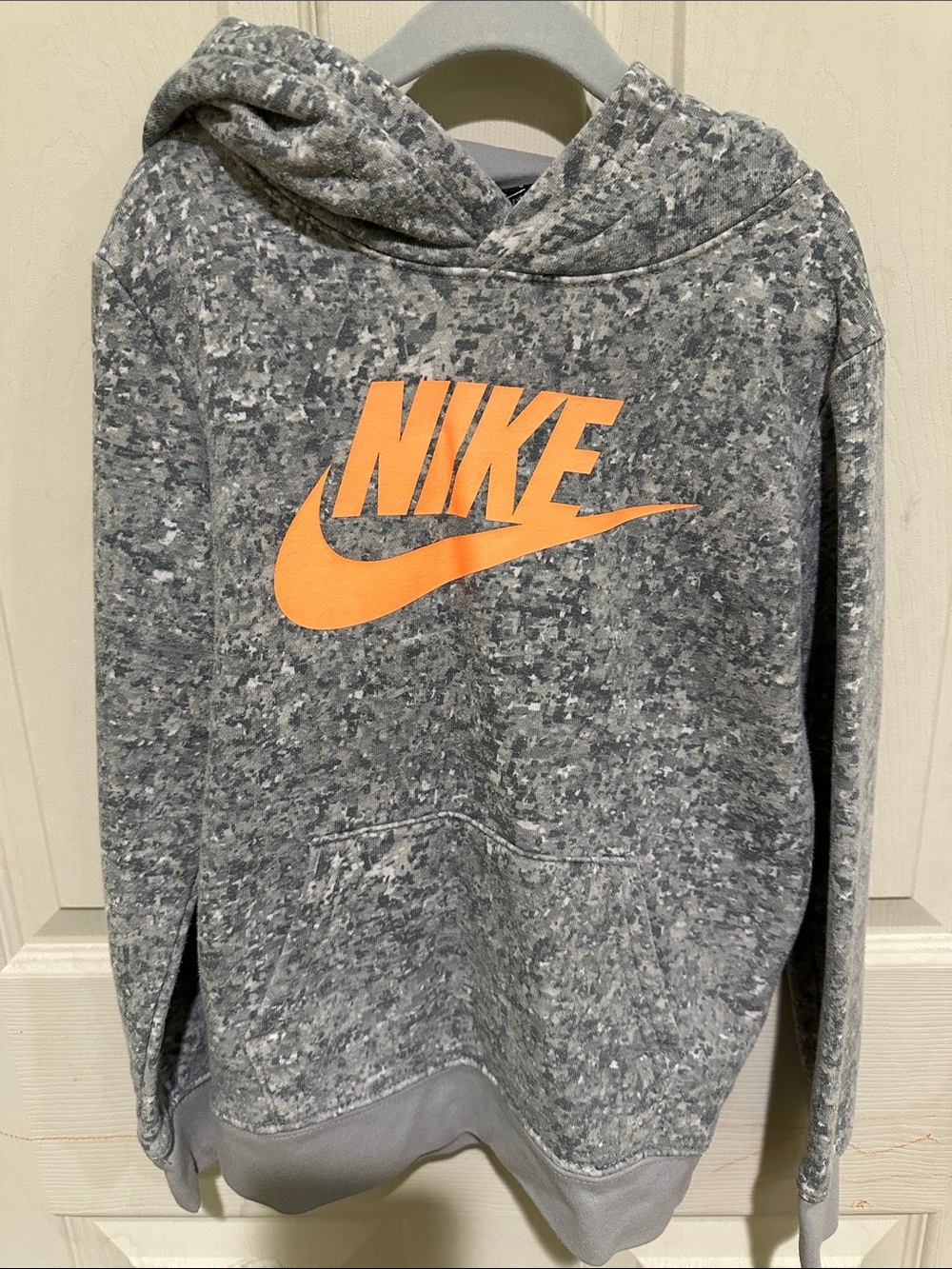 Nike Gray Marled Hoodie with Orange Swoosh - Kids Sweatshirt